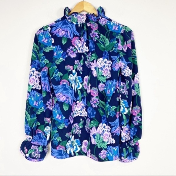 J.CREW Ruffle Neck Long Sleeve Floral Top 365 Crepe XS - Picture 5 of 12